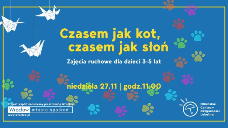 obraz niebieskie tło żółty napis czasami jak kot czasami jak słoń
