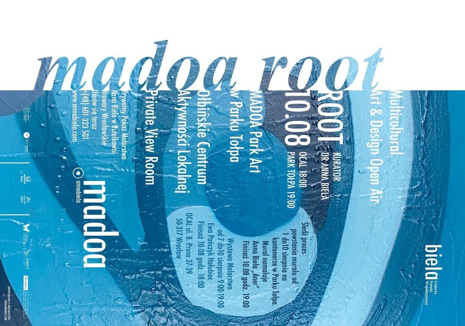 obraz na górze niebieski napis MADOA ROOT