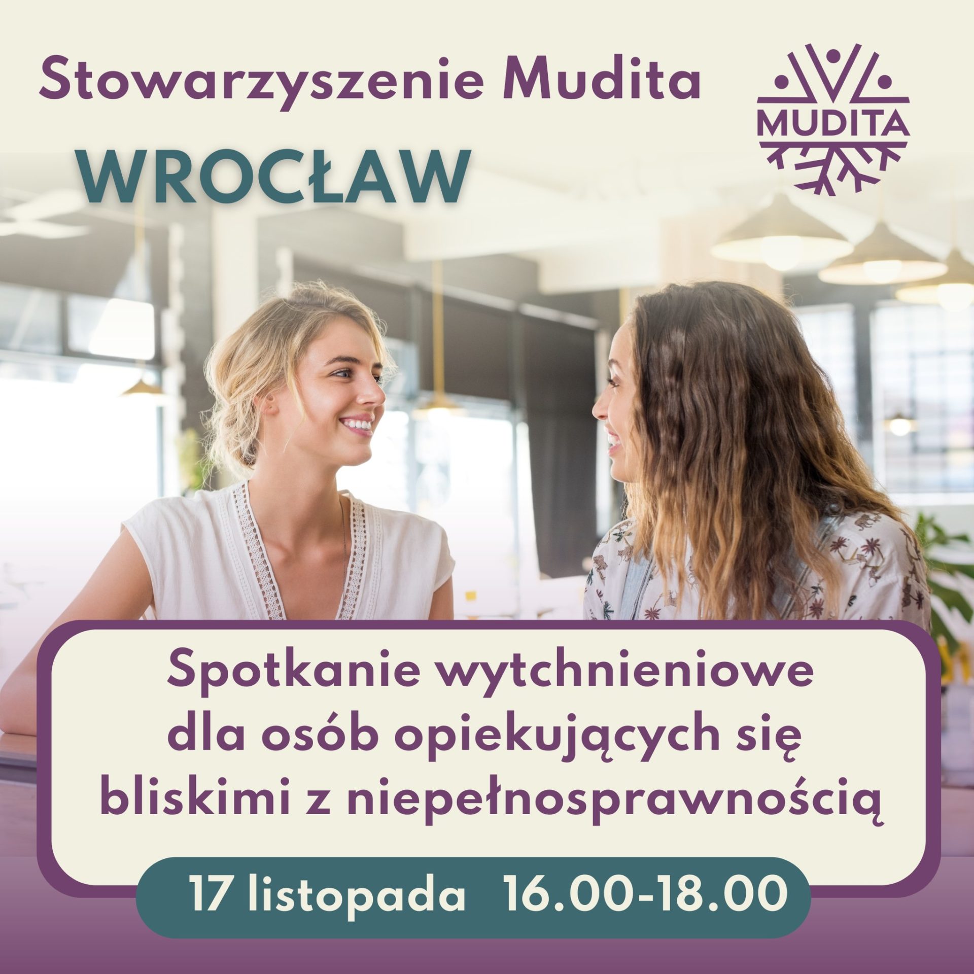 obraz na którym widoczne są dwie osoby, których twarze są zamazane w tle wnętrze pomieszczenia z lampami sufitowymi oraz duże okno