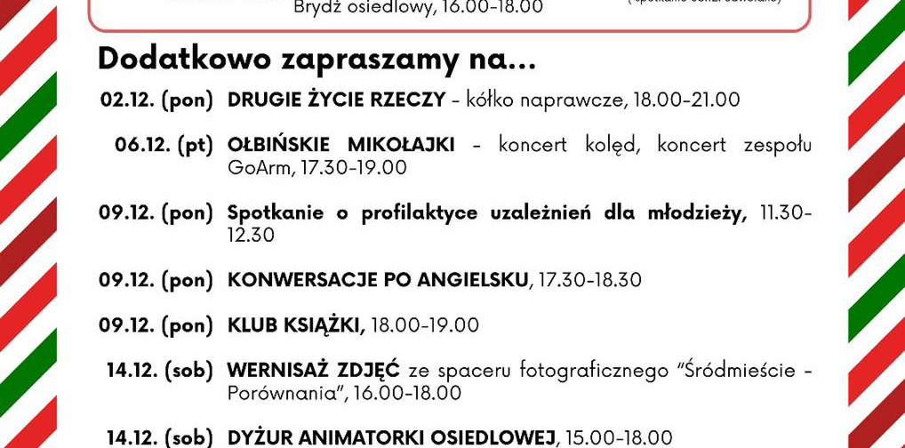 obraz tablica informacyjna białe tło na niej czarna czcionka grudzień w calu na ołbinie wraz z opisem wydarzeń