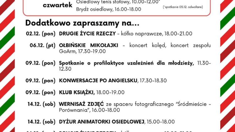 obraz tablica informacyjna białe tło na niej czarna czcionka grudzień w calu na ołbinie wraz z opisem wydarzeń