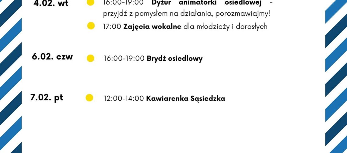 obraz tablica informacyjna białe tło na niej czarna czcionka ołbińskie centrum aktywności lokalnej wraz z opisem wydarzeń