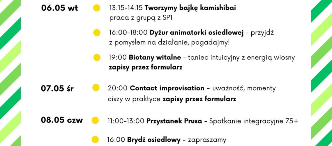 obraz tablica informacyjna białe tło na niej czarna czcionka ołbińskie centrum aktywności lokalnej wraz z opisem wydarzeń