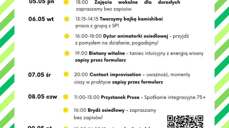 obraz tablica informacyjna białe tło na niej czarna czcionka ołbińskie centrum aktywności lokalnej wraz z opisem wydarzeń