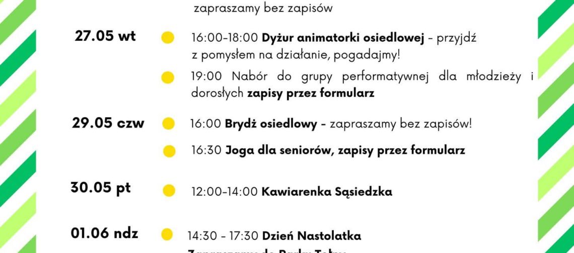 obraz tablica informacyjna białe tło na niej czarna czcionka ołbińskie centrum aktywności lokalnej wraz z opisem wydarzeń