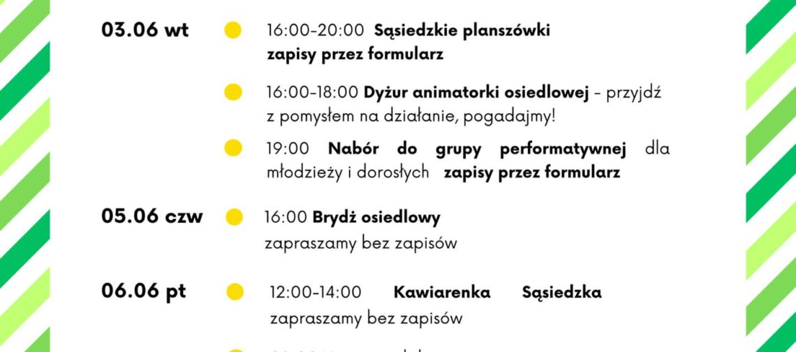 obraz tablica informacyjna białe tło na niej czarna czcionka ołbińskie centrum aktywności lokalnej wraz z opisem wydarzeń