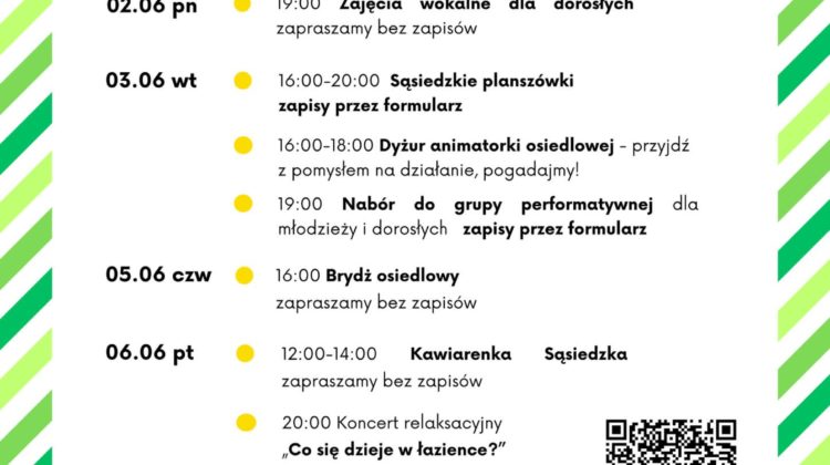 obraz tablica informacyjna białe tło na niej czarna czcionka ołbińskie centrum aktywności lokalnej wraz z opisem wydarzeń