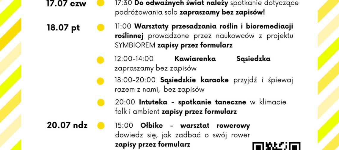 obraz tablica informacyjna białe tło na niej czarna czcionka ołbińskie centrum aktywności lokalnej wraz z opisem wydarzeń