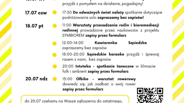 obraz tablica informacyjna białe tło na niej czarna czcionka ołbińskie centrum aktywności lokalnej wraz z opisem wydarzeń