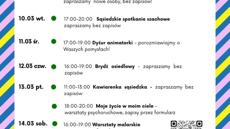 obraz tablica informacyjna białe tło na niej czarna czcionka ołbińskie centrum aktywności lokalnej wraz z opisem wydarzeń
