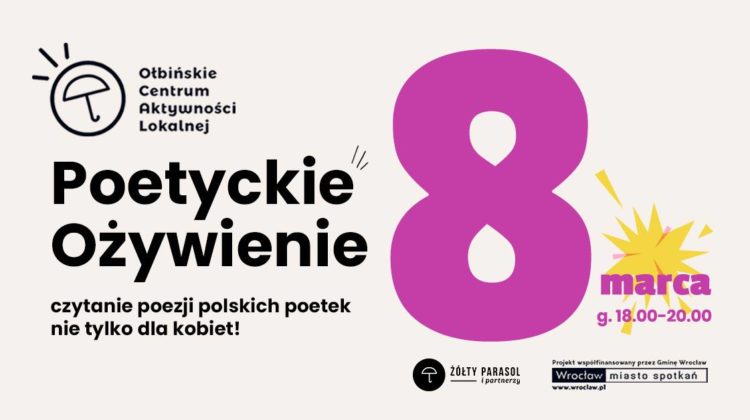 obraz wydarzenia z dużą fioletową cyfrą „8” po prawej stronie i czarnym tytułem „Poetyckie Ożywienie” po lewej.