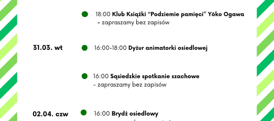 obraz tablica informacyjna białe tło na niej czarna czcionka ołbińskie centrum aktywności lokalnej wraz z opisem wydarzeń