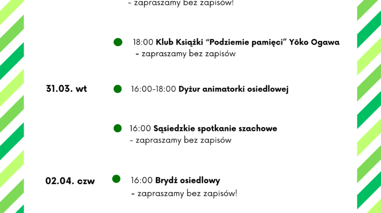 obraz tablica informacyjna białe tło na niej czarna czcionka ołbińskie centrum aktywności lokalnej wraz z opisem wydarzeń