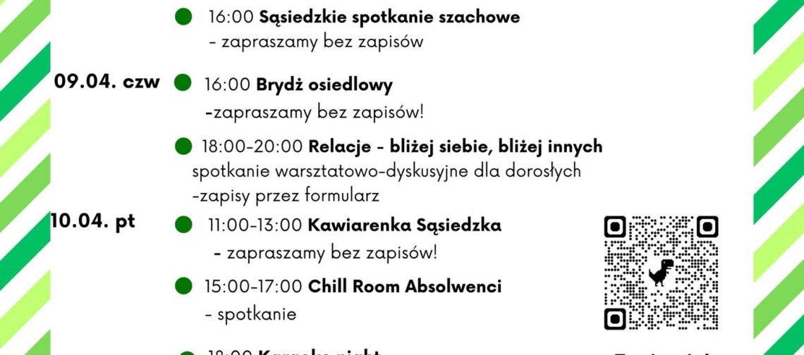 obraz tablica informacyjna białe tło na niej czarna czcionka ołbińskie centrum aktywności lokalnej wraz z opisem wydarzeń