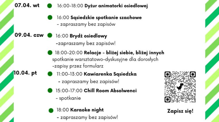 obraz tablica informacyjna białe tło na niej czarna czcionka ołbińskie centrum aktywności lokalnej wraz z opisem wydarzeń