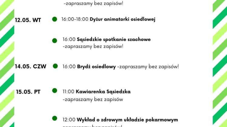 obraz tablica informacyjna białe tło na niej czarna czcionka ołbińskie centrum aktywności lokalnej wraz z opisem wydarzeń