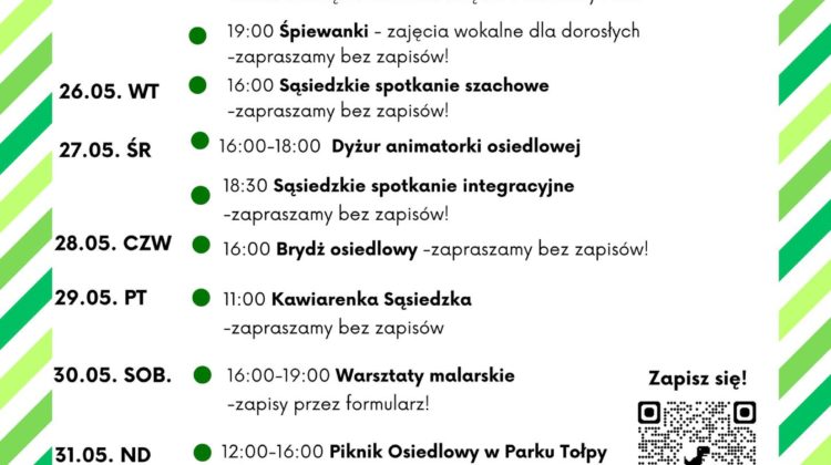 obraz tablica informacyjna białe tło na niej czarna czcionka ołbińskie centrum aktywności lokalnej wraz z opisem wydarzeń