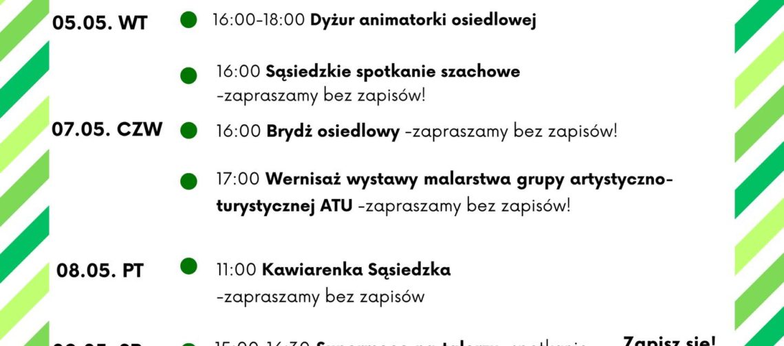 obraz tablica informacyjna białe tło na niej czarna czcionka ołbińskie centrum aktywności lokalnej wraz z opisem wydarzeń