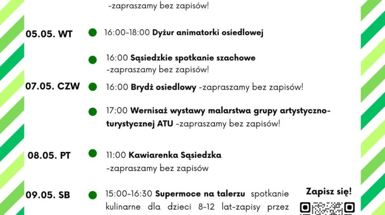 obraz tablica informacyjna białe tło na niej czarna czcionka ołbińskie centrum aktywności lokalnej wraz z opisem wydarzeń