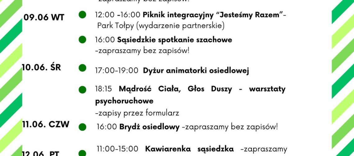 obraz tablica informacyjna białe tło na niej czarna czcionka ołbińskie centrum aktywności lokalnej wraz z opisem wydarzeń
