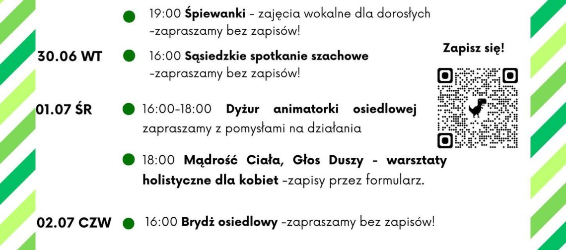 obraz tablica informacyjna białe tło na niej czarna czcionka ołbińskie centrum aktywności lokalnej wraz z opisem wydarzeń