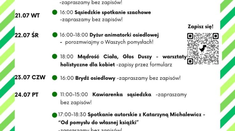 obraz tablica informacyjna białe tło na niej czarna czcionka ołbińskie centrum aktywności lokalnej wraz z opisem wydarzeń