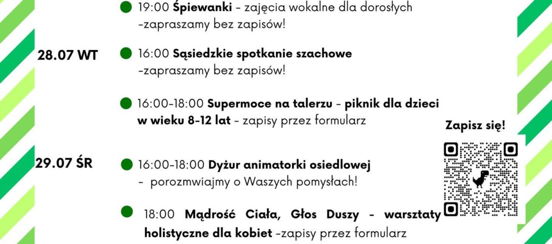 obraz tablica informacyjna białe tło na niej czarna czcionka ołbińskie centrum aktywności lokalnej wraz z opisem wydarzeń