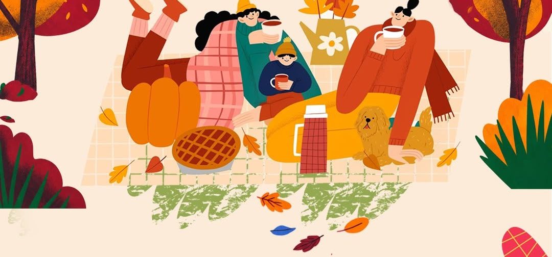 Plakat wydarzenia „Jesienny piknik rodzinny w Parku Tołpy”. W górnej części ilustracja jesiennej sceny piknikowej: kilka osób siedzi i leży na kocu między pomarańczowymi i czerwonymi drzewami, są dynie, kosz piknikowy, termos i pies o złotej sierści. Dominują ciepłe kolory – pomarańcz, żółcie, czerwienie i zieleń. Tekst na plakacie: JESIENNY PIKNIK RODZINNY w Parku Tołpy *DJ AMANDA/TAŃCE* * KAWIARENKA SEZONOWA* *JESIENNI TROPICIELE – WARSZTATY FLORYSTYCZNE* *LEŚNE ODKRYWANIE WSZYSTKIMI ZMYSŁAMI!* WĄCHAMY, DOTYKAMY, SMAKUJEMY I ROZPOZNAJEMY LEŚNE SKARBY – OD GRZYBÓW PO ŚPIEW PTAKÓW! NIEDZIELA 11/10 GODZ. 15–18 W zielonym kółku z prawej strony na dole: PODCZAS PIKNIKU BĘDZIE MOŻNA ZAGŁOSOWAĆ NA PROJEKTY WBO #111 i #184 PAMIĘTAJ, ŻEBY ZABRAĆ ZE SOBĄ DOKUMENT ZE ZDJĘCIEM Na samym dole logotypy organizatorów i partnerów: Ołbińskie Centrum Aktywności Lokalnej Żółty Parasol i partnerzy MOPS oraz loga funduszy europejskich i miasta Wrocław.